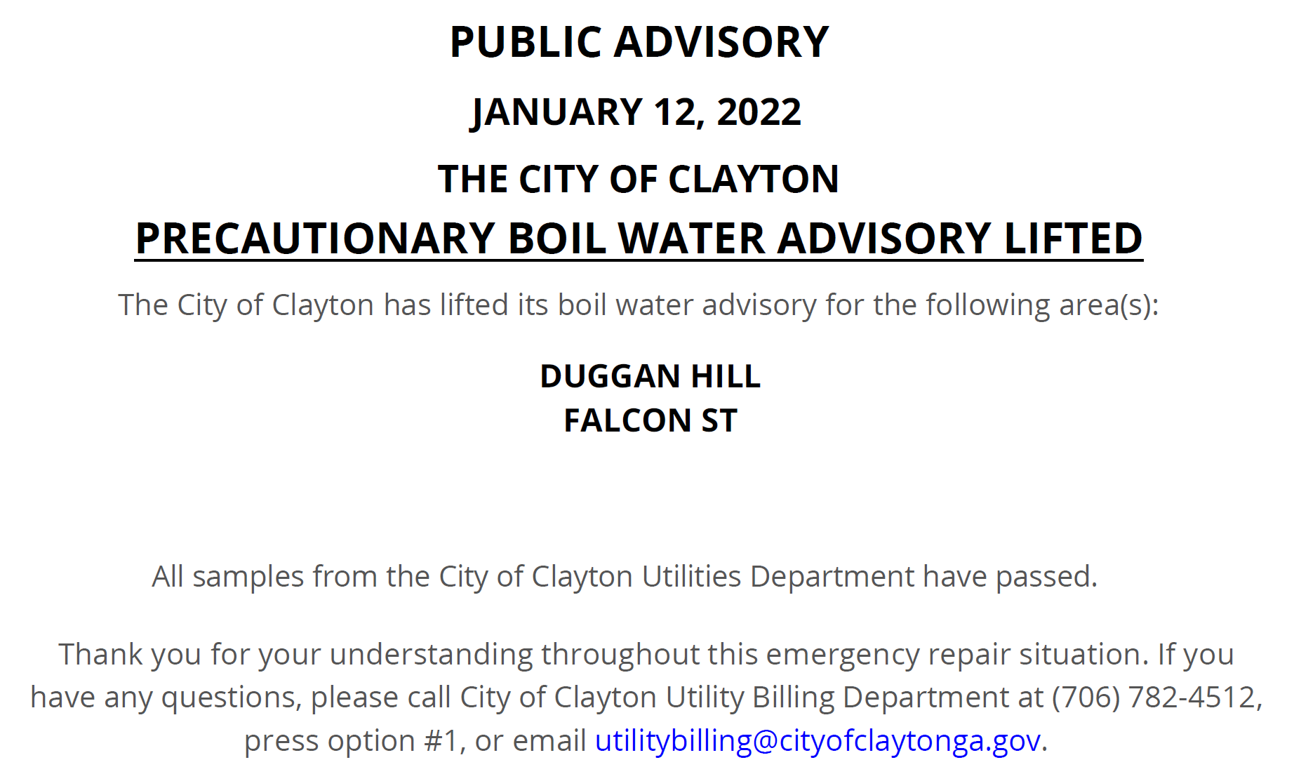 Boil Water Advisory Lifted 01/12/22 Graphic