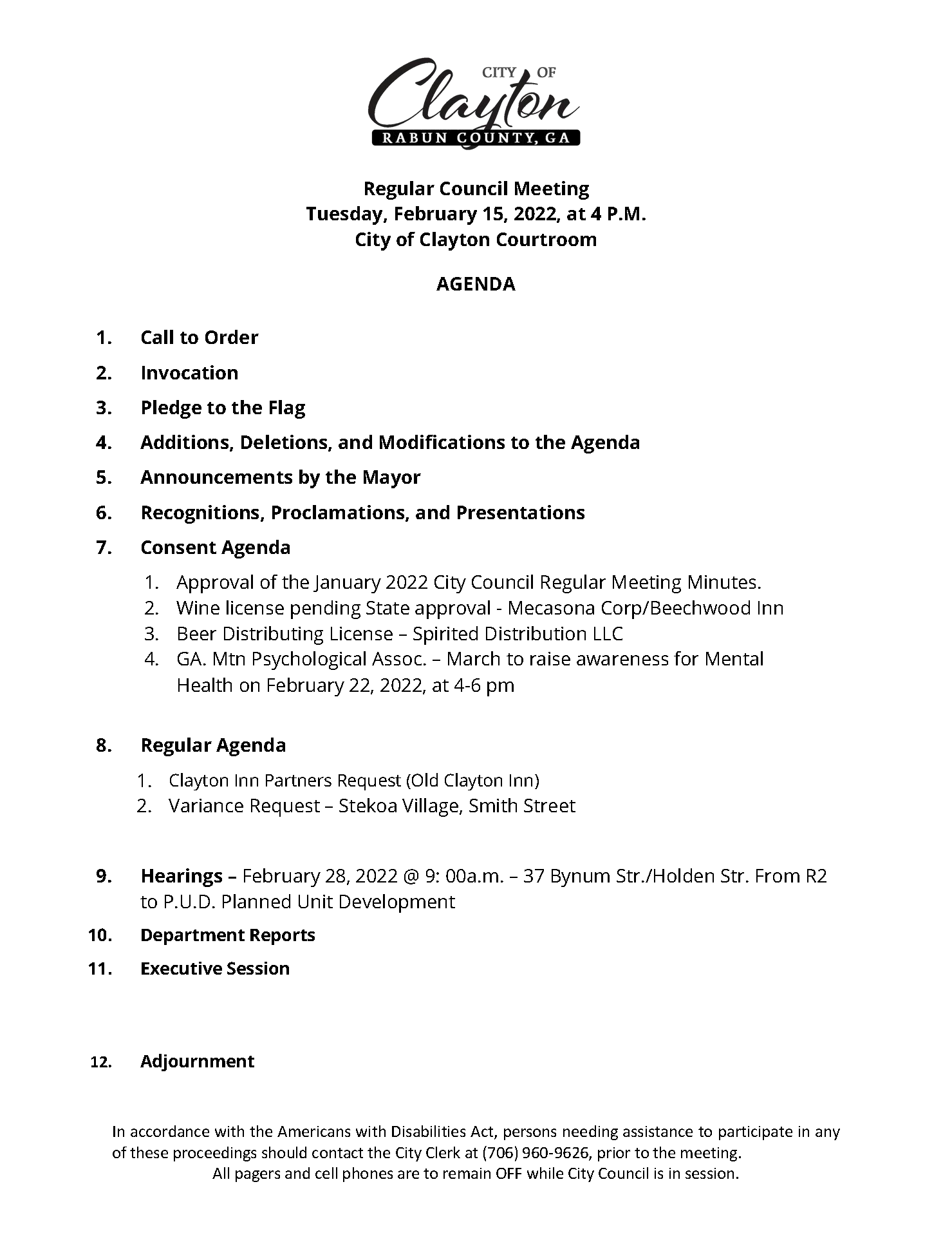 City Council Regular Meeting Agenda 02/15/22